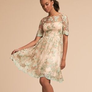 Adrianna Papell Cream and Green Floral Midi Dress